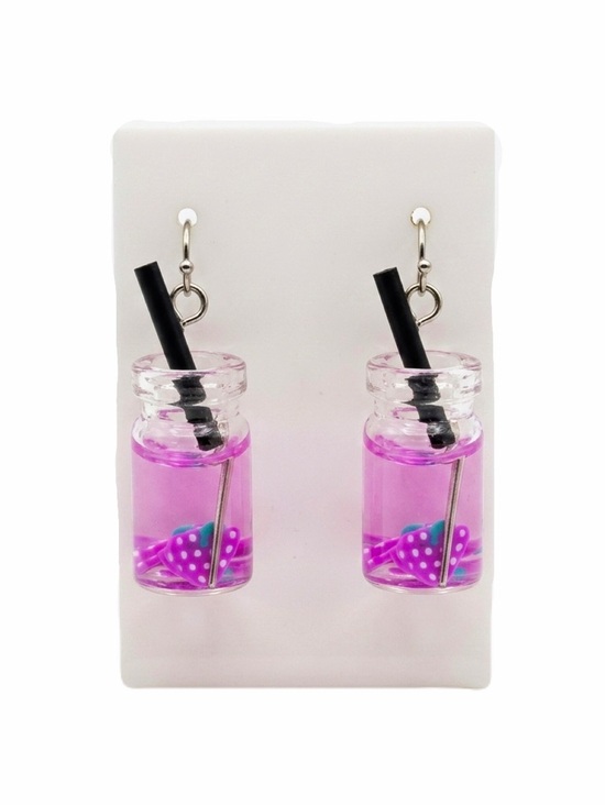 Artisan Jewelry - New Handmade Summer Fruity Grape Slice Glass S925 Sterling Silver Earrings